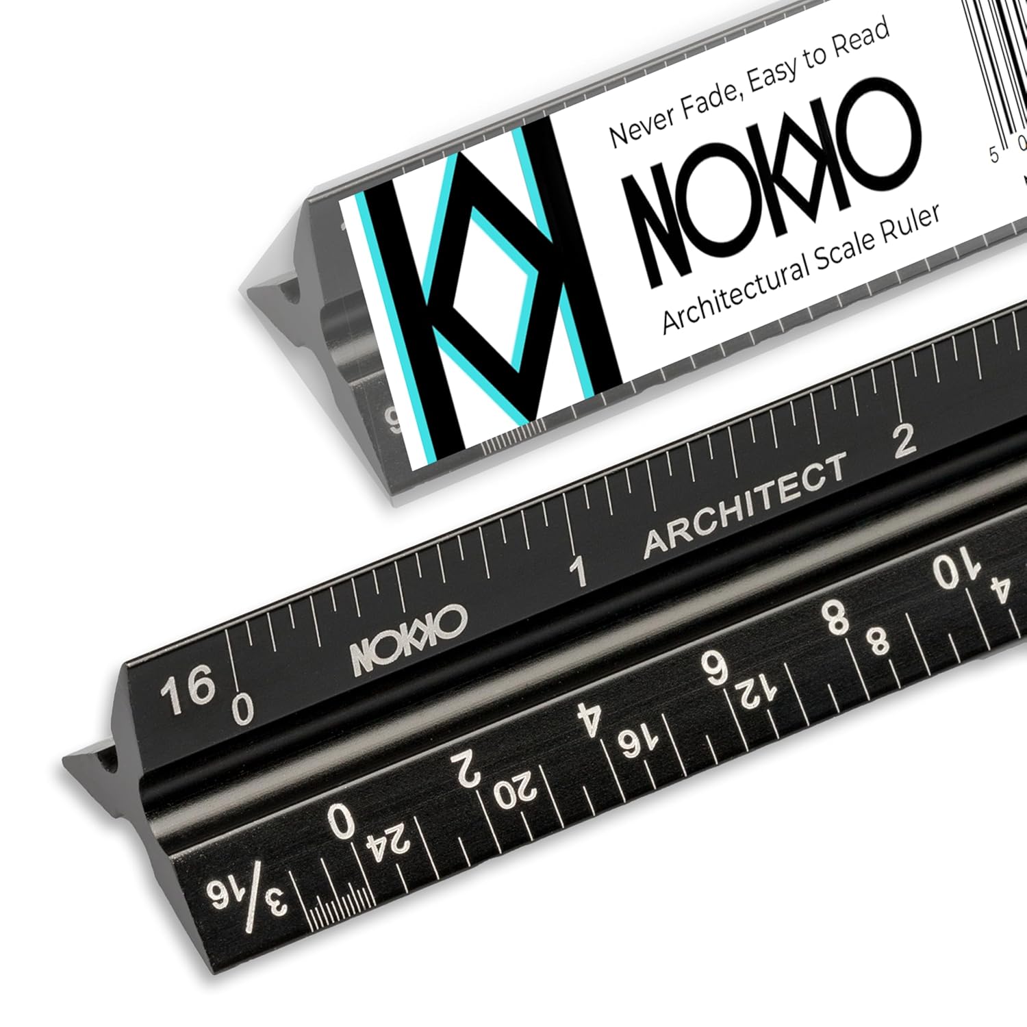 NOKKO 12 Inch Architectural Scale Ruler - Imperial Measurements, Professional Aluminum Drafting Tools for Architects, Engineers, Interior Designers, Students, and DIY Projects - Architecture Supplies