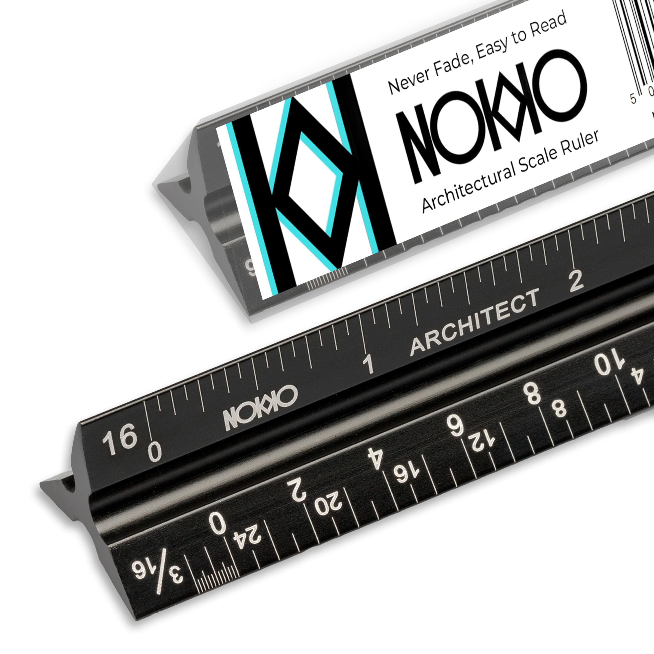 NOKKO 12 Inch Architectural Scale Ruler - Imperial Measurements, Professional Aluminum Drafting Tools for Architects, Engineers, Interior Designers, Students, and DIY Projects - Architecture Supplies