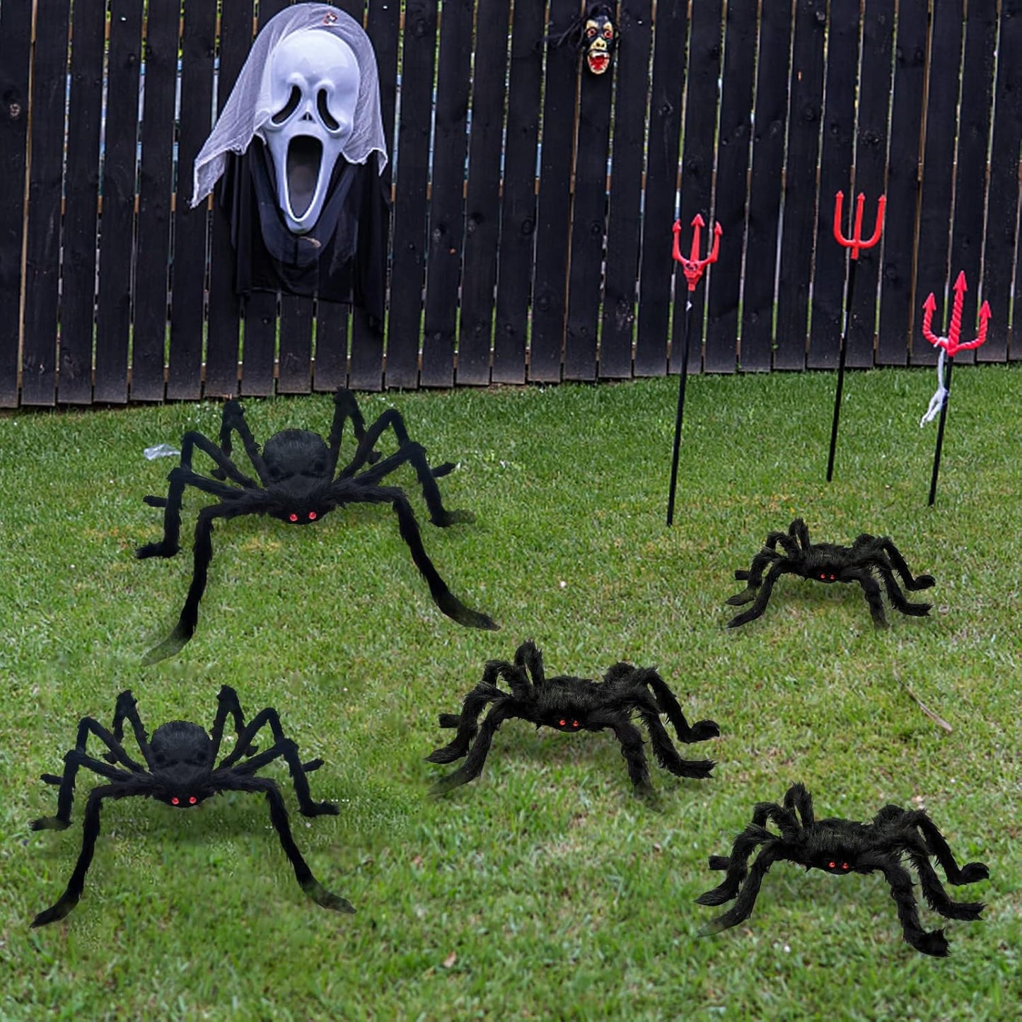 5 Pcs Halloween Spiders Decorations, Realistic Spiders Halloween Decor Indoor Outdoor