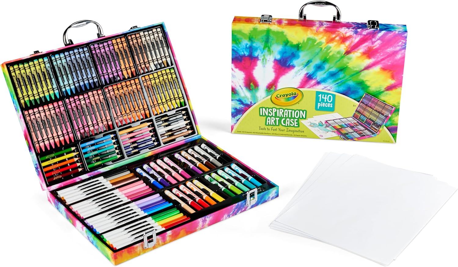 Crayola Inspiration Art Case Coloring Set - Tie-Dye (140ct), Art Supplies Set For Kids, Drawing Kit, Travel Gift for Girls & Boys, Ages 5+ [Amazon Exclusive]