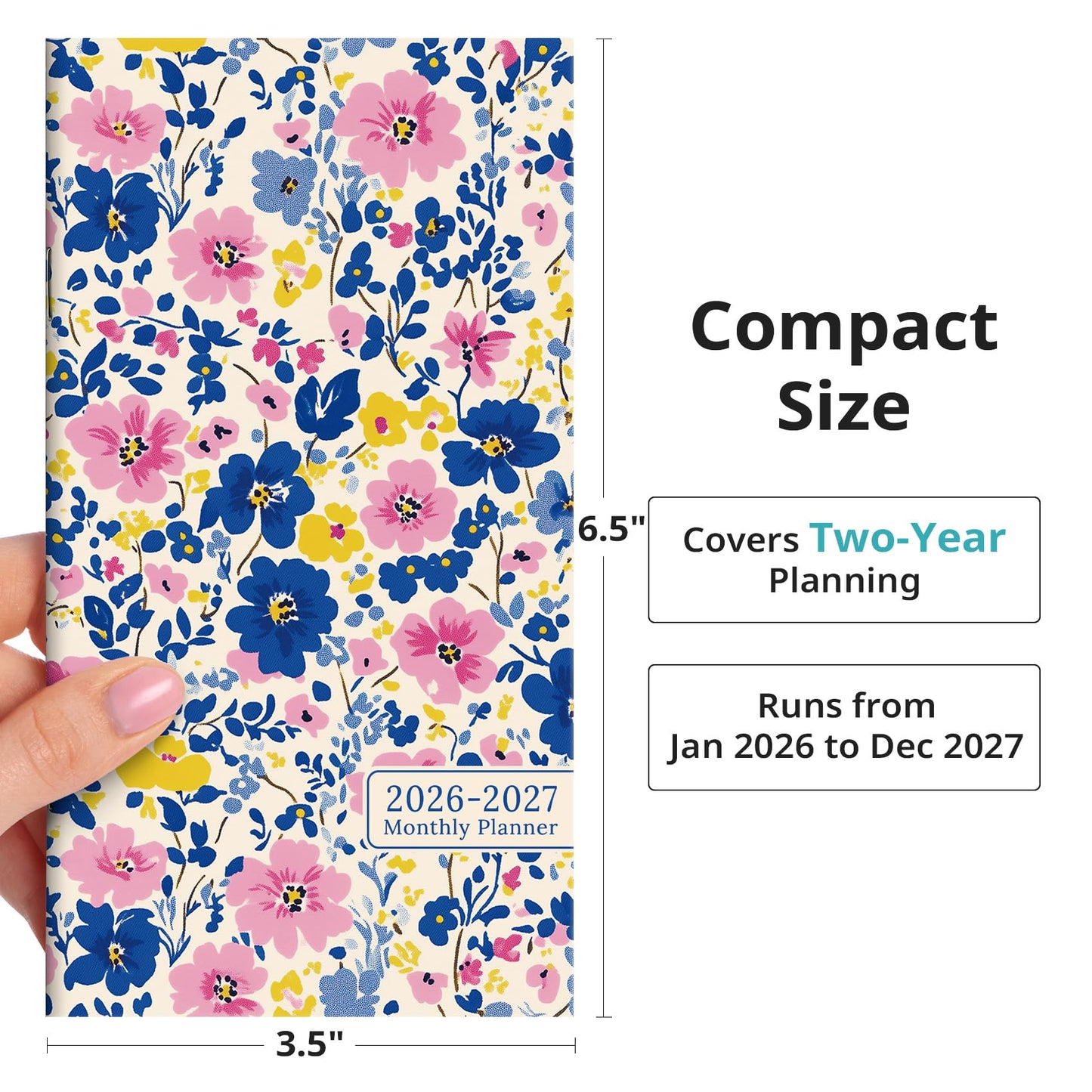 Pocket Calendar 2026-2027 for Purse, Two Year Monthly Planner Pocket Size, Jan 2026 to Dec 2027 Monthly Planner Small Size (6.5" x 3.5") - Wildflowers