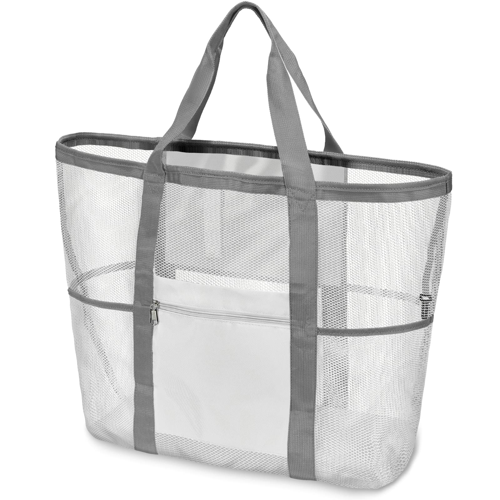 F-color Mesh Beach Bag Family - 9 Pockets Large Beach Tote for Cruise Vacation Essentials