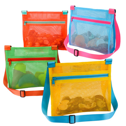 Mesh Bag for Holding Beach Shell,Toys (Blue&Yellow&Orange 3pack) Shell Collecting Bags for Kids, for Picking Up Shells