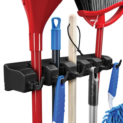 Home-it Mop and Broom Holder Wall Mount Garden Tool Storage Tool Rack Storage & Organization for the Home Plastic Hanger for Closet Garage Organizer (5-position)