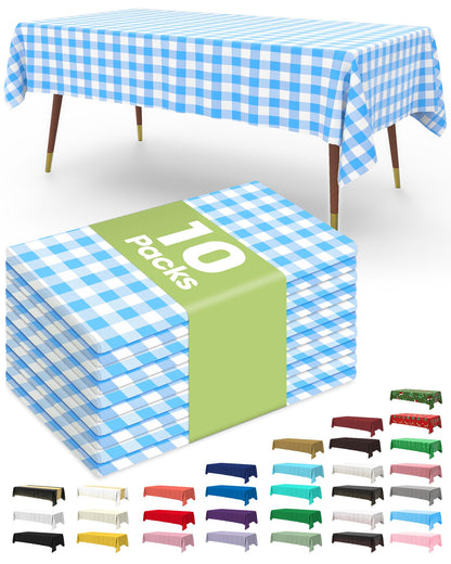 Pureegg Plastic Table Cloth Disposable 10 Pack, 54 x 108 Inch Table Cloths, Party, Picnic, Wedding, Decorative Tablecloths, Rectangle, White Plastic Cover, Leakproof & Sturdy, White