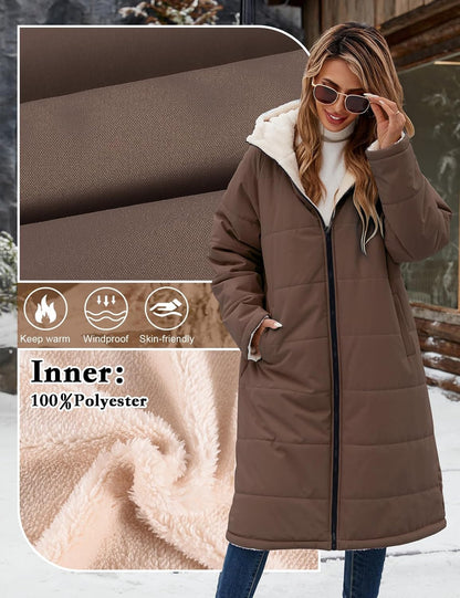 Women Winter Coats Fleece Long Coats Jackets Oversized Warm Down Jacket with Hood