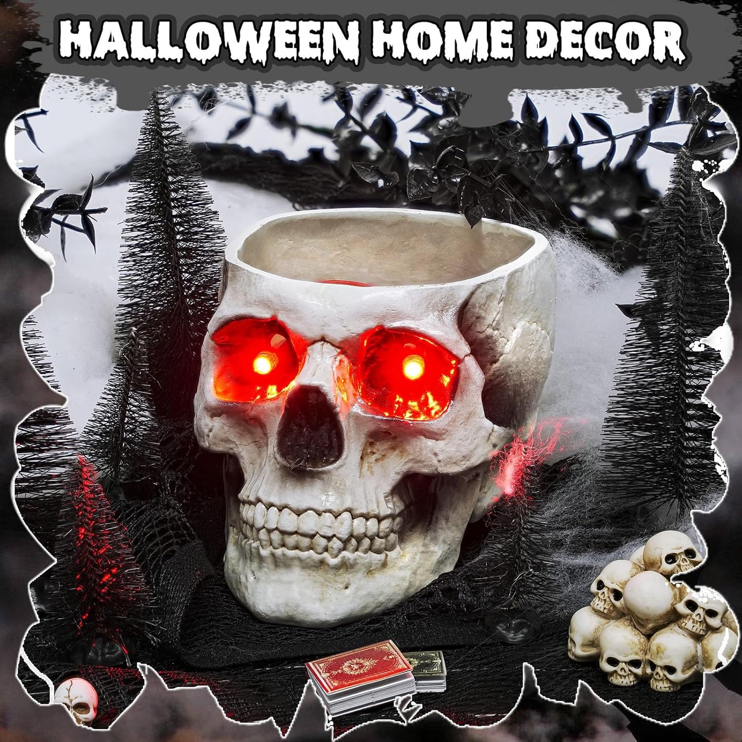 Halloween Skull Candy Dish, Resin Skull Statues, Resin Skull Head Bowl Decoration for Halloween Home Office Decor Candy Servers