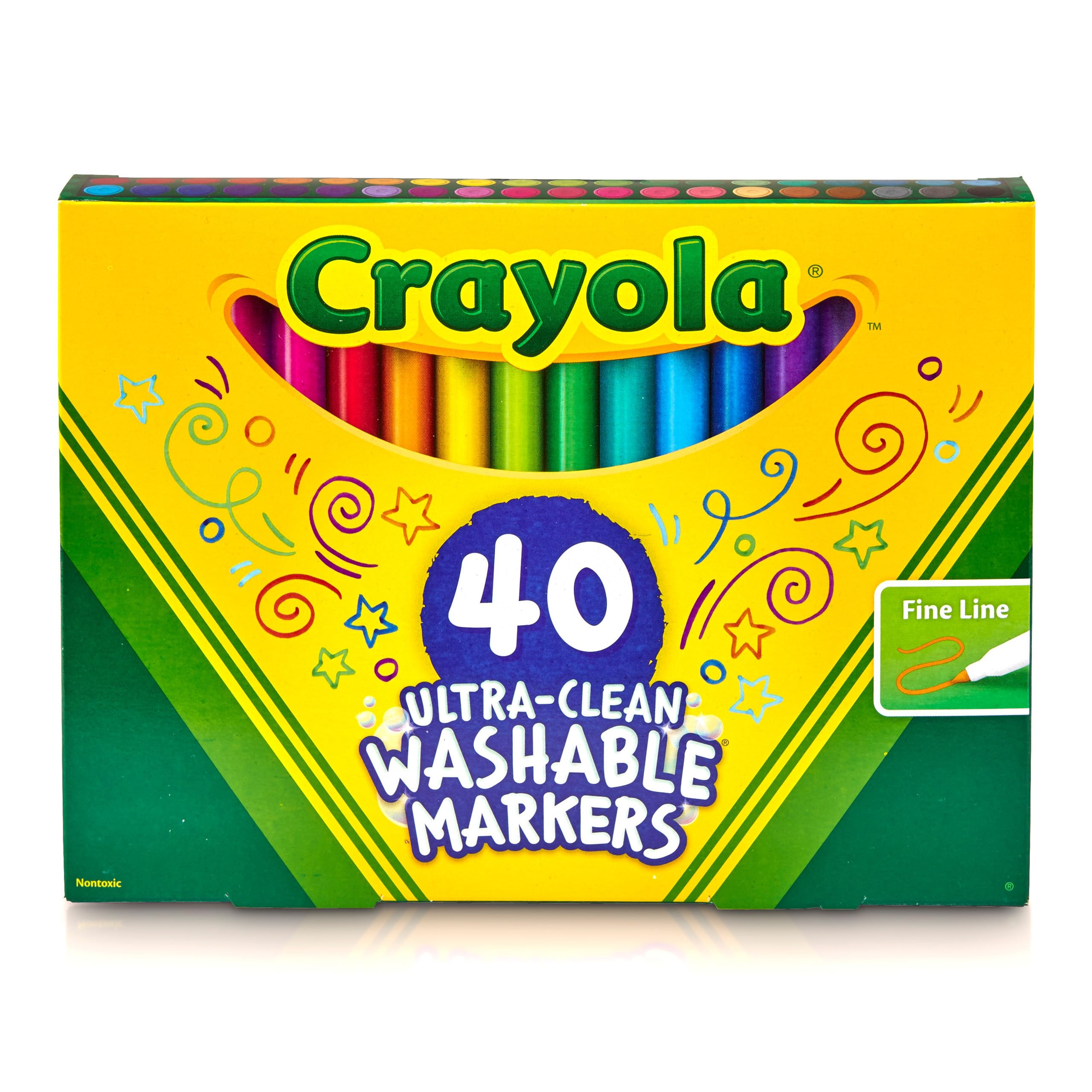 Crayola Ultra Clean Washable Markers for School (40ct), Essential Back to School Supplies for Kids, Coloring Book Marker Set, Teacher Classroom Supplies