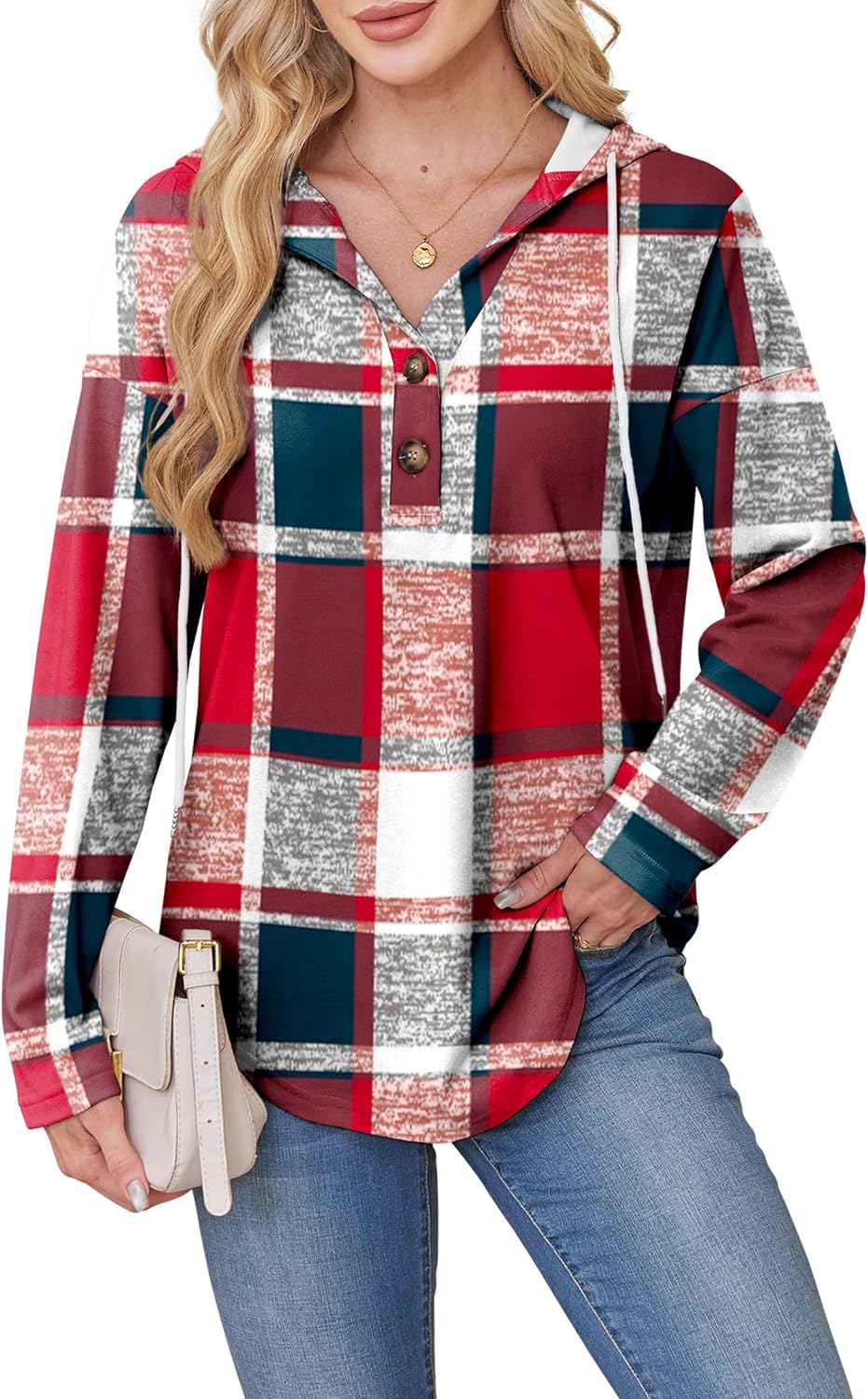 RUMIA Womens Tops V Neck Button Sweatshirt for Women Pullover Long SLeeve Shirts Fall Outfits 2025 Loose Fit S-3XL
