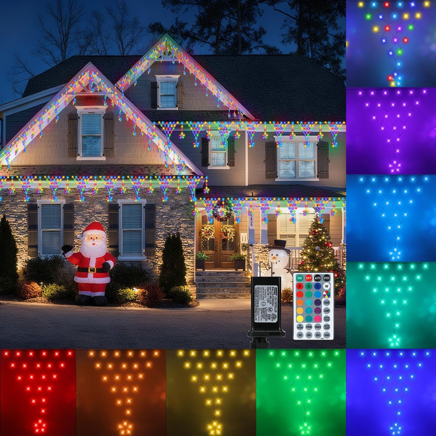 Outdoor Christmas Decorations Lights 13.8ft 200 LED Christmas Lights with 12 Stars,Dimmable Curtain Fairy Light with 8 Modes for Wedding Party Holiday Christmas Decor(White)