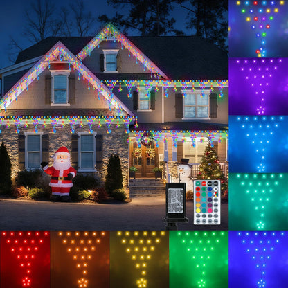 Outdoor Christmas Decorations Lights 13.8ft 200 LED Christmas Lights with 12 Stars,Dimmable Curtain Fairy Light with 8 Modes for Wedding Party Holiday Christmas Decor(White)