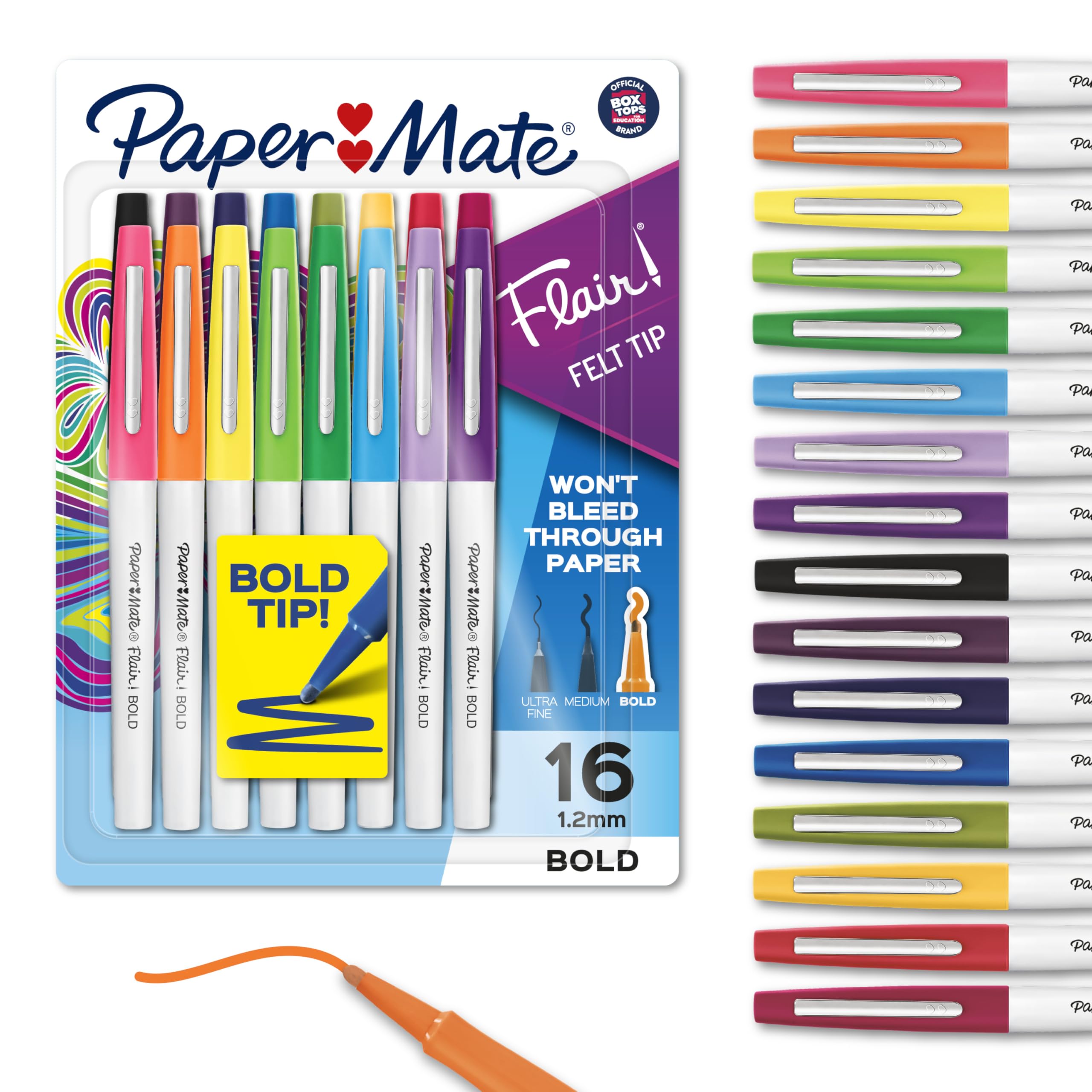 Paper Mate Flair Felt Tip Pens, Medium Point (0.7mm), Assorted Colors, 16 Count