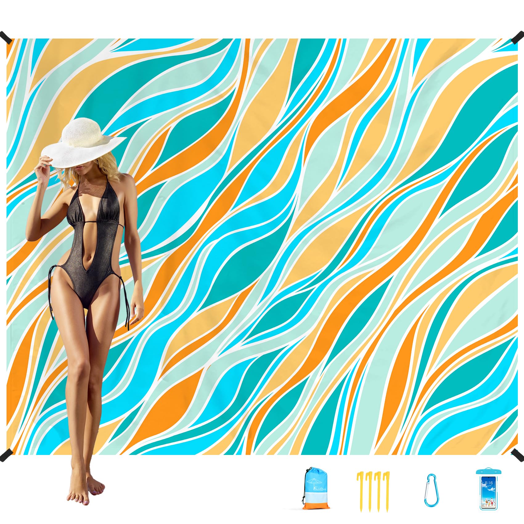 Beach Blanket Oversized Extra Large 78" X 81",Waterproof Sandproof Beach Blanket 1-7 Adults Lightweight Durable for Travel Camping Hiking Picnic