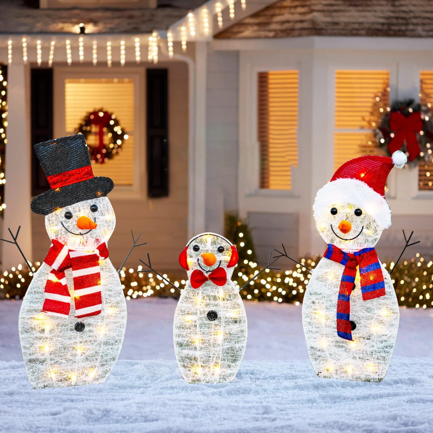 Hourleey 3-Piece Pre-Lit Reindeer Family Set, 3D Plug in 170 Count Warm White Lighted Decoration, Waterproof Outdoor Christmas Deer Decor for Yard, Patio, Lawn, Garden, Party