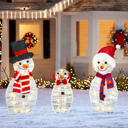 Hourleey 3-Piece Pre-Lit Reindeer Family Set, 3D Plug in 170 Count Warm White Lighted Decoration, Waterproof Outdoor Christmas Deer Decor for Yard, Patio, Lawn, Garden, Party