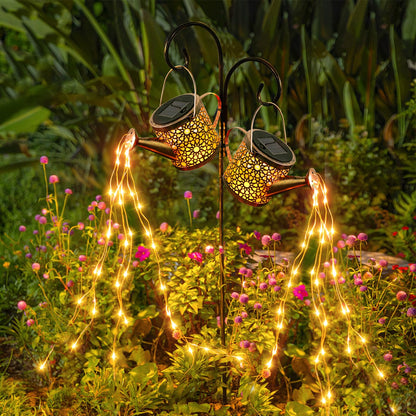 Solar Lights Outdoor Decorative, Metal Solar Watering Can Lights Waterproof, Small Hanging Garden Decor Yard Lights Outside Patio Lawn, Gifts for Mom Grandma Women Birthday(Warm White)