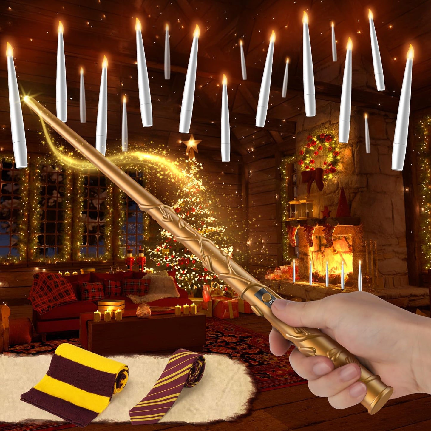 Floating Candles with Wand 10PCs - Magic Hanging Candles Halloween Decorations Flameless Taper Candles with Remote, Floating Lights Gifts for Window Home Bedroom Wedding Birthday Party Indoor Decor