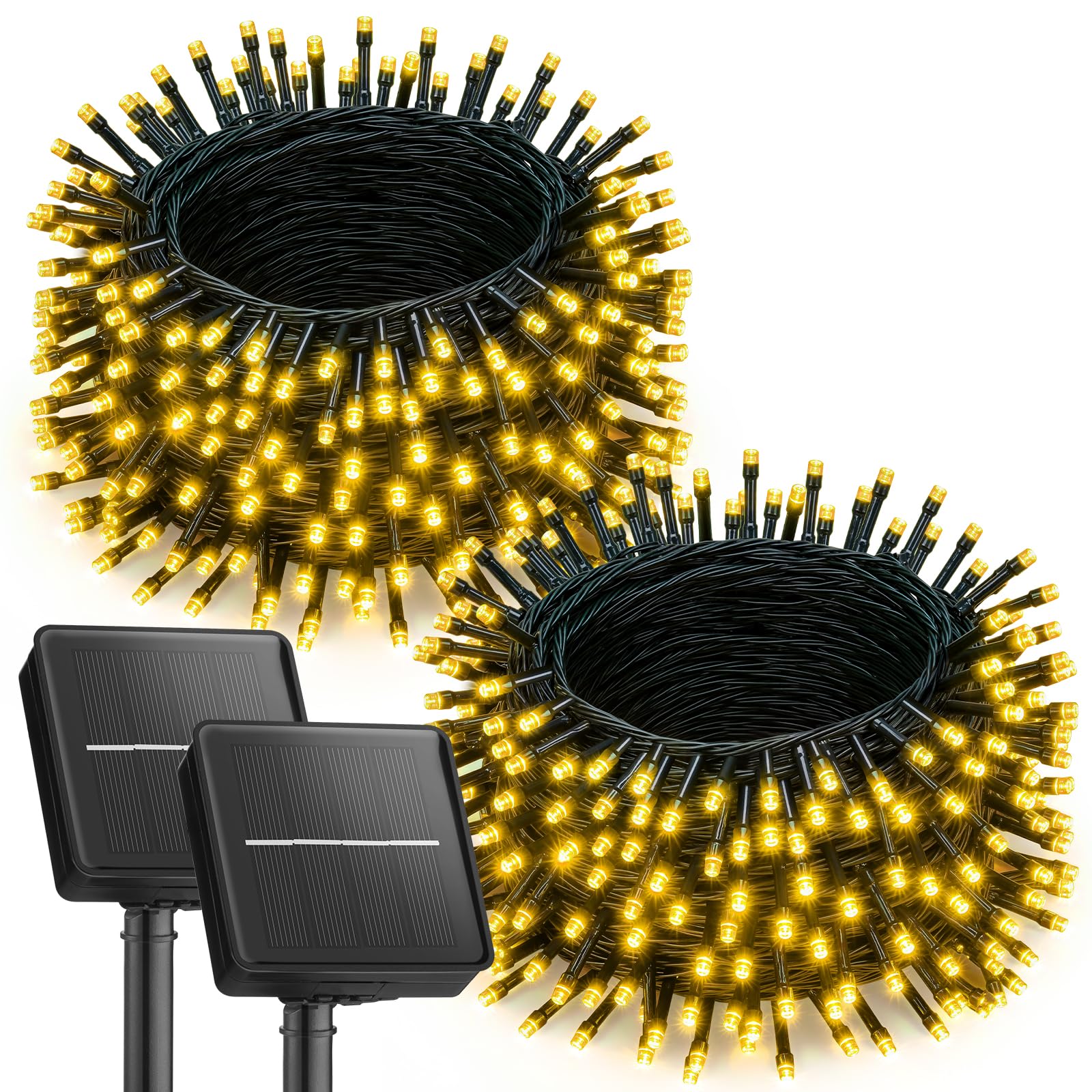Brightown 4 Pack Solar Christmas Lights Outdoor, Total 184FT 480 LED Solar String Lights Outdoor Waterproof Green Wire with 8 Modes, Solar Fairy Light for Garden Yard Patio Party Decors, Cool White