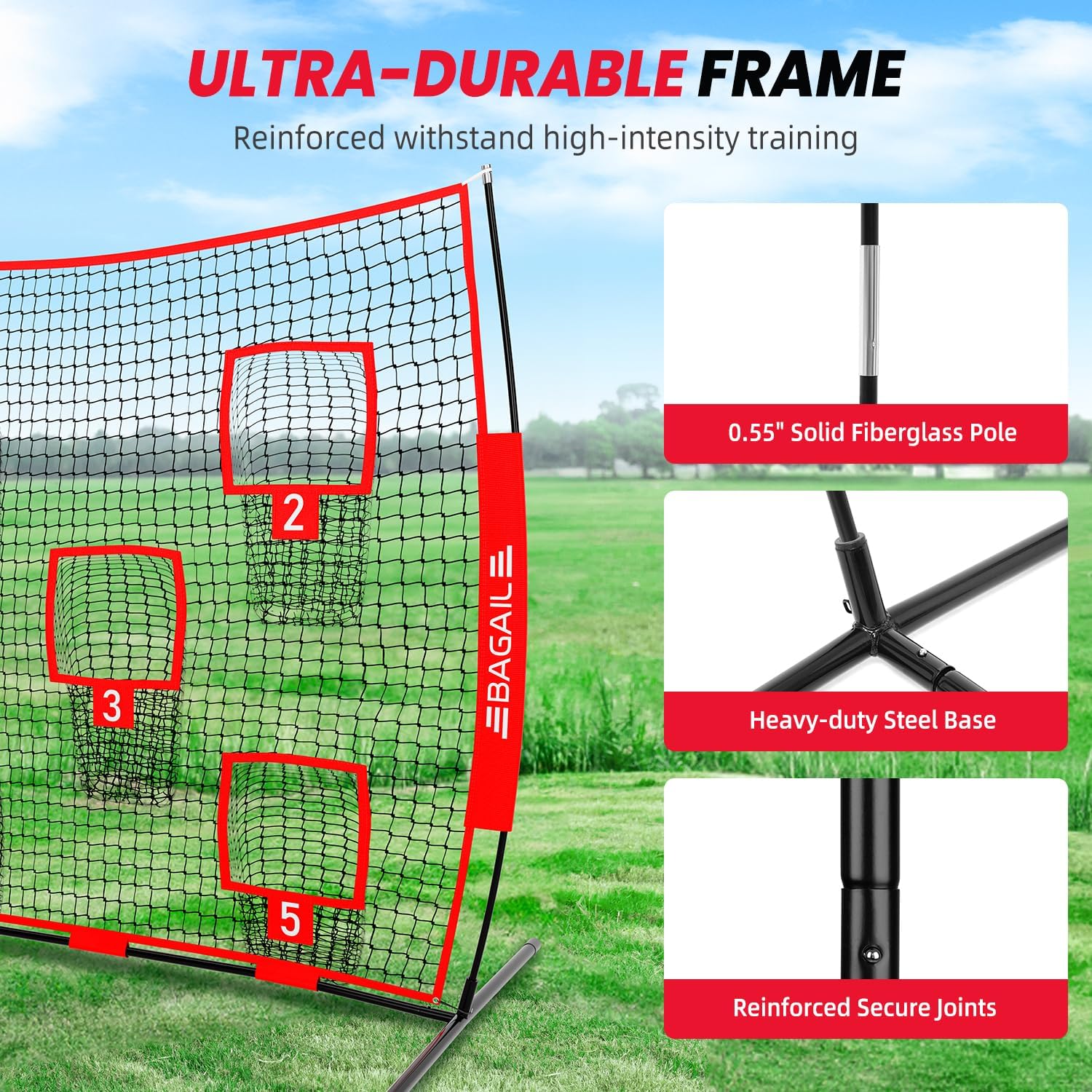 BAGAIL Football Throwing Net - 9 Target Pockets, Easy Setup, Heavy-Duty - Portable QB Accuracy Trainer, Fun Target Practice Net for Football with Carry Bag