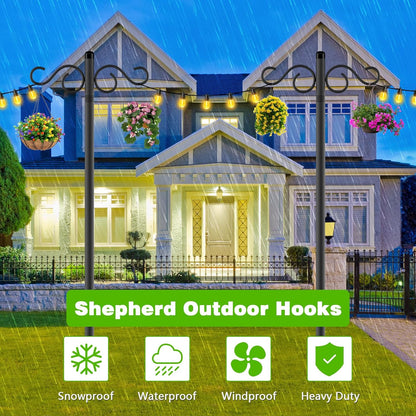 Double Shepherds Hooks for Outdoor,2 Pack 90 Inch Bird Feeder Pole with 5 Prongs Base,Heavy Duty Shepherds Hook,Suitable for Garden in Hanging Flower Basket,Lantern,Bird Nests (90 Inch)