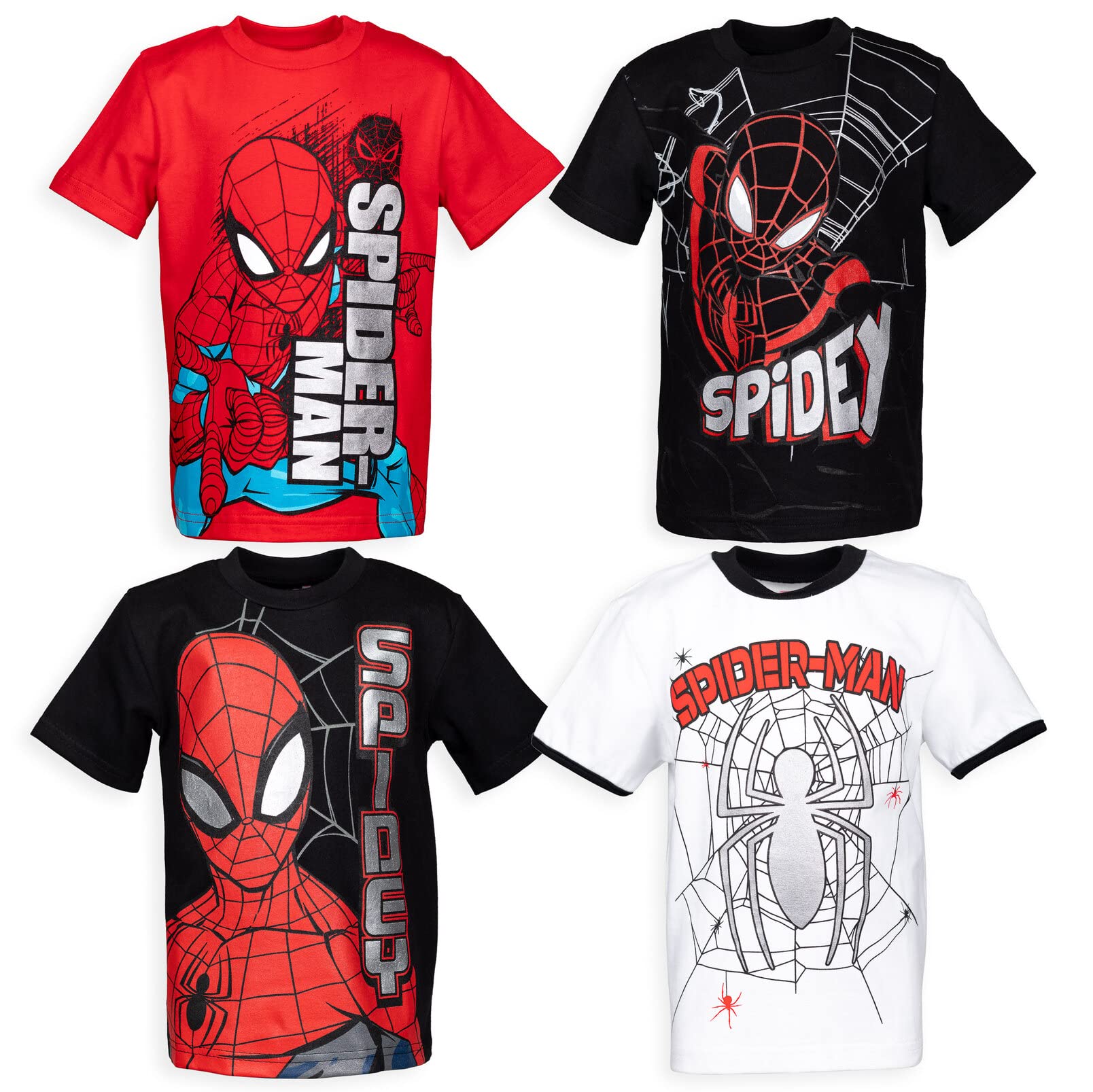Marvel Spider-Man 4 Pack Pullover T-Shirts Toddler to Big Kid