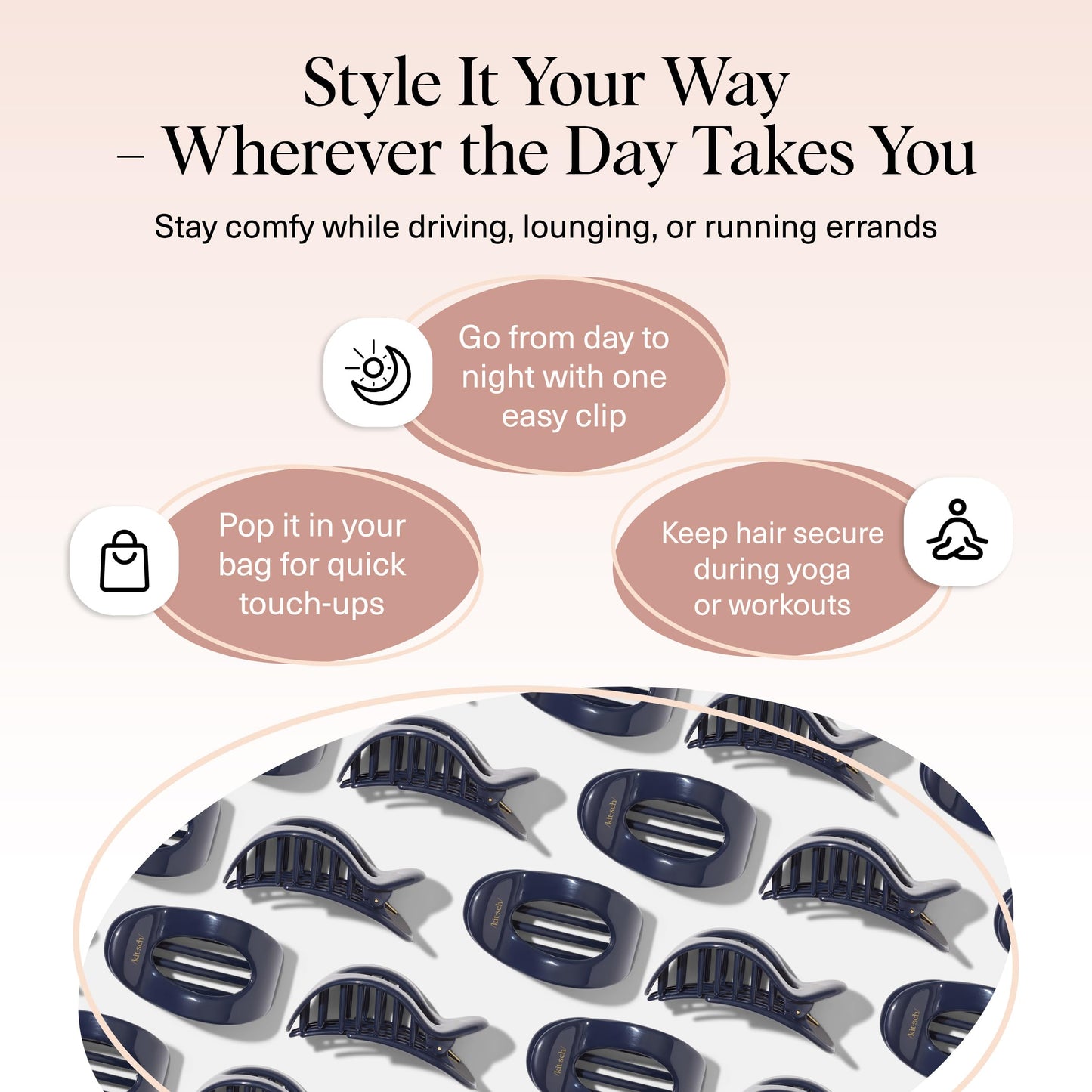 Kitsch Medium Flat Claw Clips for Women - Stylish Flat Hair Clips, Strong Hold for Thick & Fine Hair | Non-Slip for Secure, Comfortable All-Day Wear | Ideal Gifts for Women - Tortoise Design