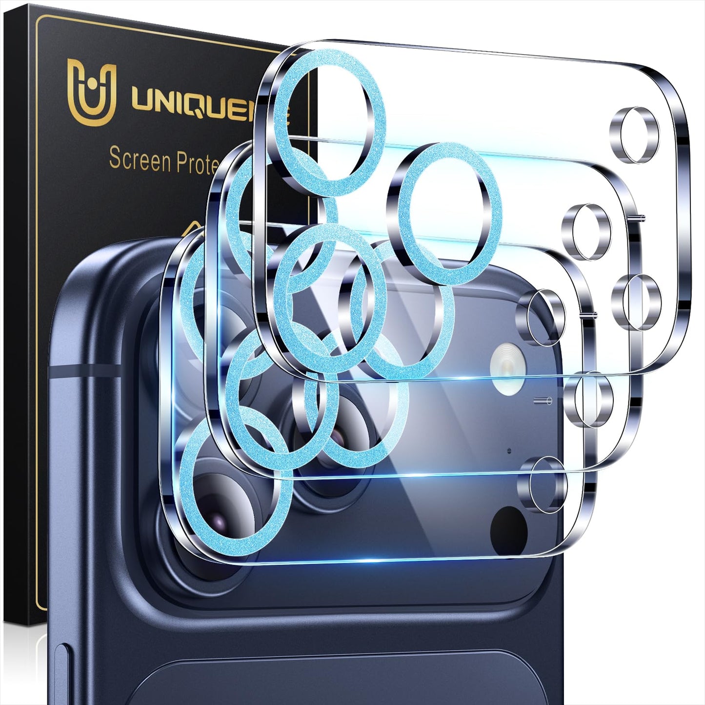 UniqueMe Compatible for 3 Pack iPhone 17 Pro Camera Lens Protector - [Drop Protection] 9H Tempered Glass Camera Cover Screen [Update New Version]【Not for 17 Pro Max】
