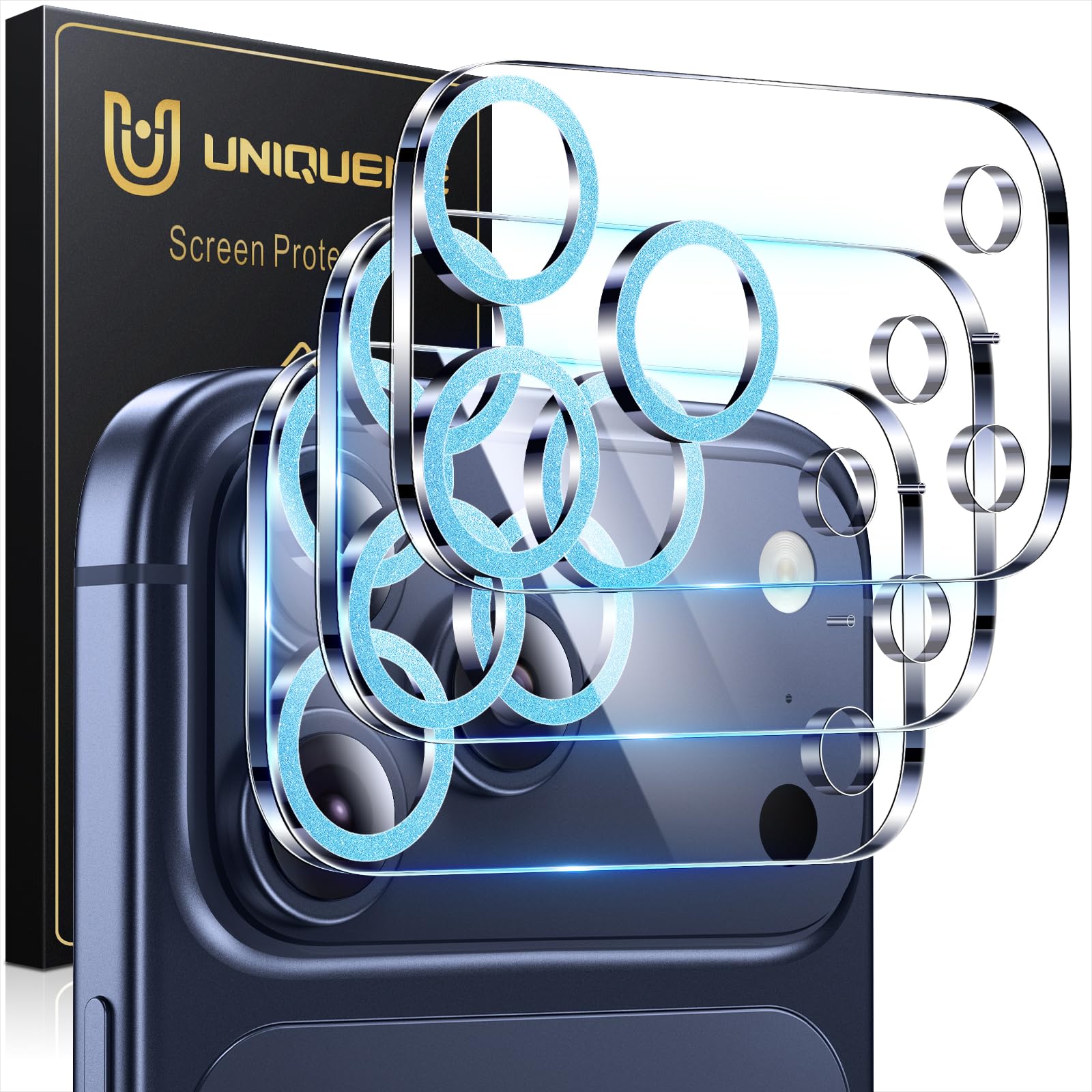 UniqueMe Compatible for 3 Pack iPhone 17 Pro Camera Lens Protector - [Drop Protection] 9H Tempered Glass Camera Cover Screen [Update New Version]【Not for 17 Pro Max】