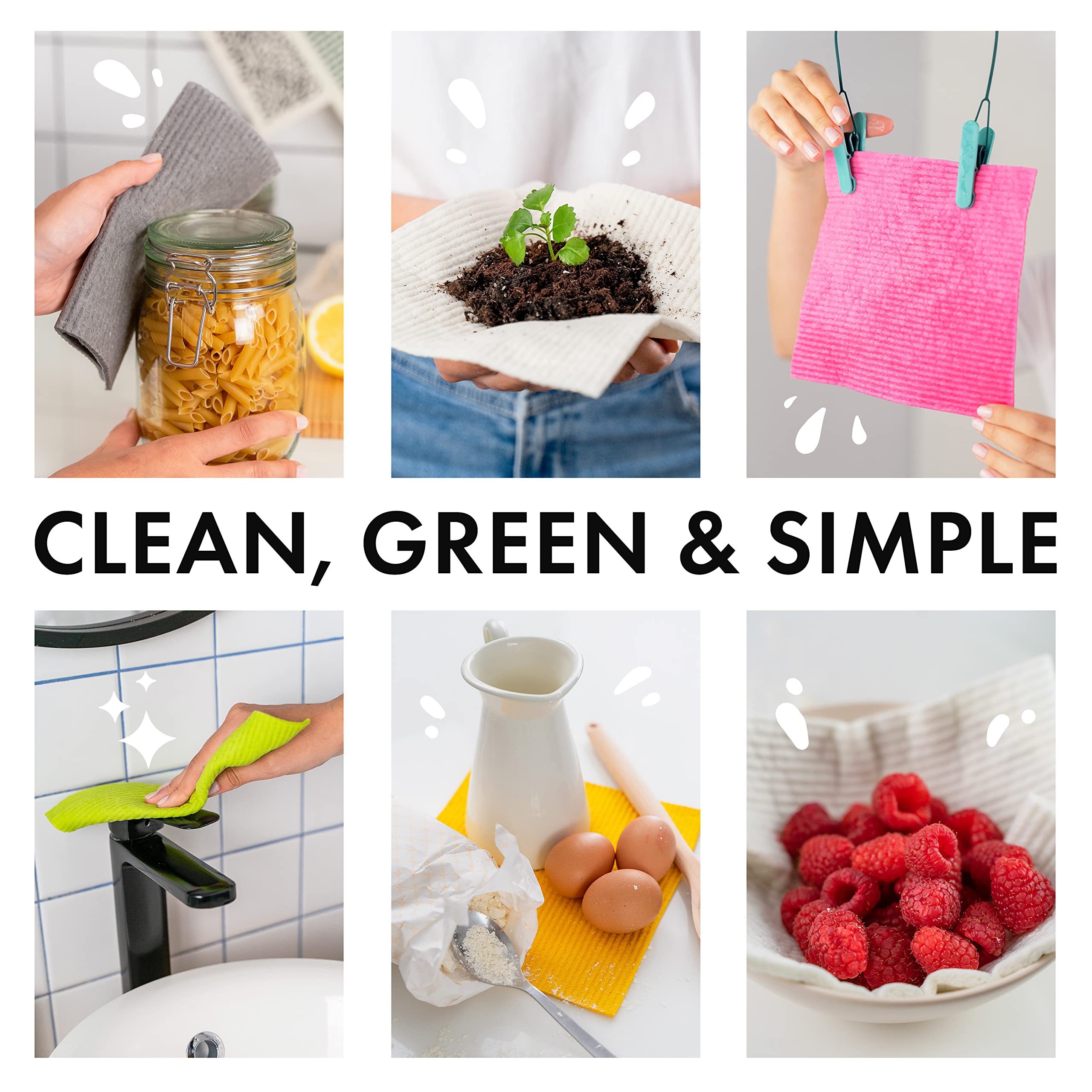 SUPERSCANDI 10 Pack Swedish Dishcloths for Kitchen - 100% Biodegradable & Compostable Reusable Paper Towels Washable, Food-Safe & Without Plastic - Dish Rags Suitable for Any Surface, Grey