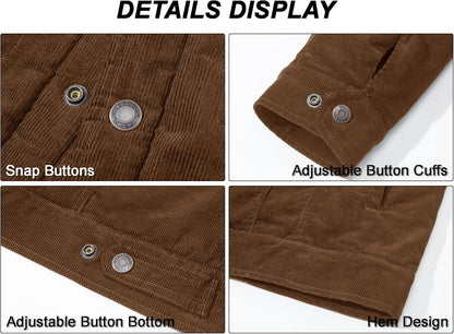 MAGCOMSEN Men's Corduroy Jacket Winter Sherpa Lined Warm Thick Trucker Cargo Coat with 5 Pockets