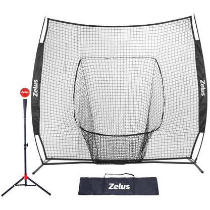 7×7 Baseball Net with Tee Kit, Portable Baseball Net for Hitting and Pitching, Softball Net with Tee, Carry Bag & Weighted Baseball