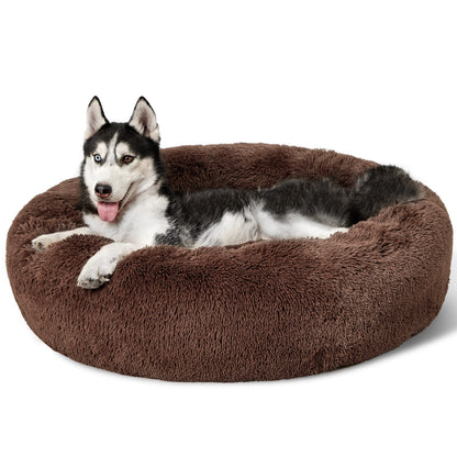 Bedsure Calming Dog Bed for Small Dogs - Donut Washable Small Pet Bed, 23 inches Anti-Slip Round Fluffy Plush Faux Fur Large Cat Bed, Fits up to 25 lbs Pets, Camel