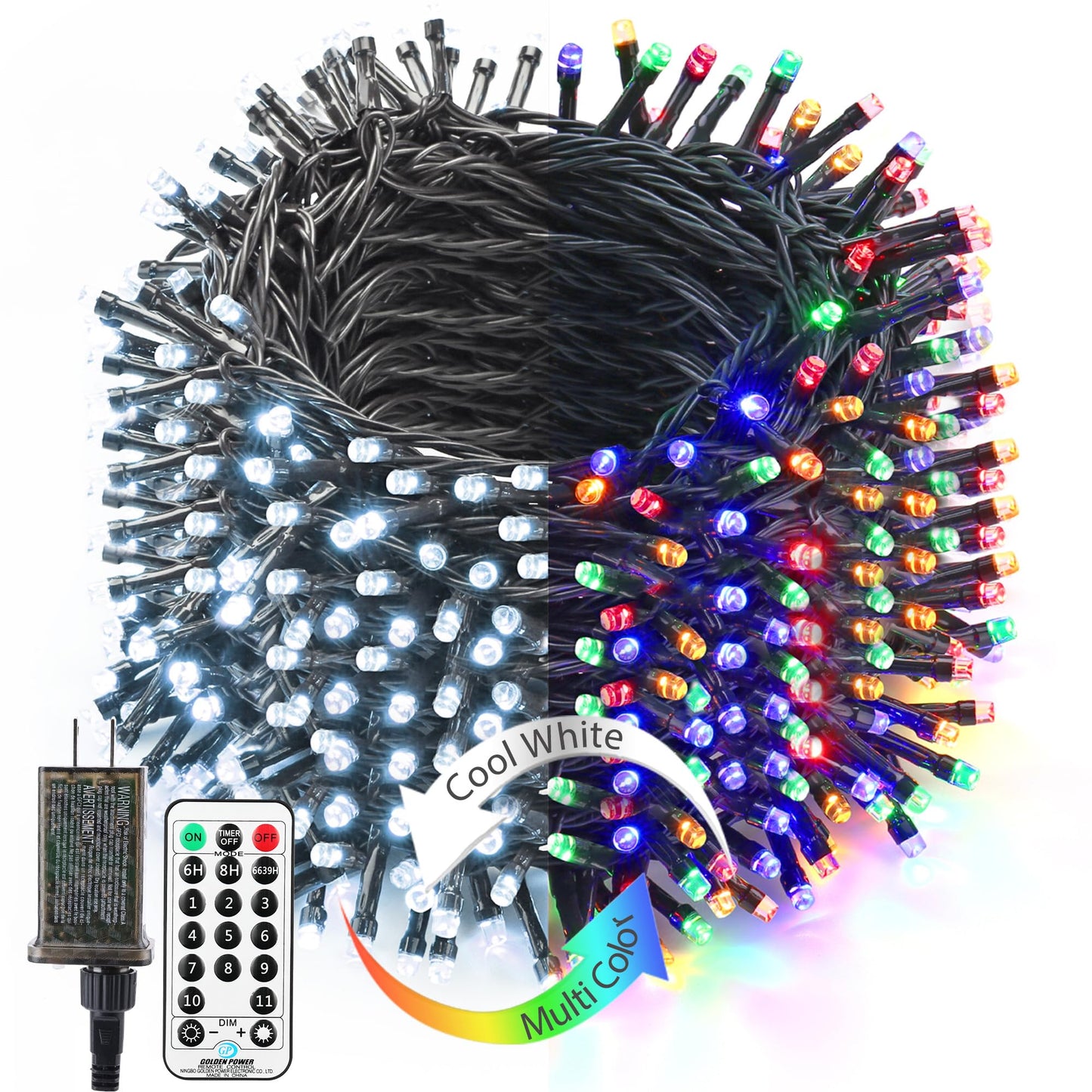 Brizled Christmas Lights, 344.16ft 1000 LED Color Changing Christmas String Lights with Remote, 11 Modes Xmas Tree Light Warm White & Multicolor Xmas Light Green Wire for Home Wedding Party