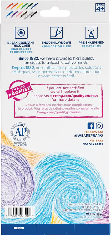 Prang Thick Core Colored Pencils, Assorted Colors, 3.3 mm core, 12 Count