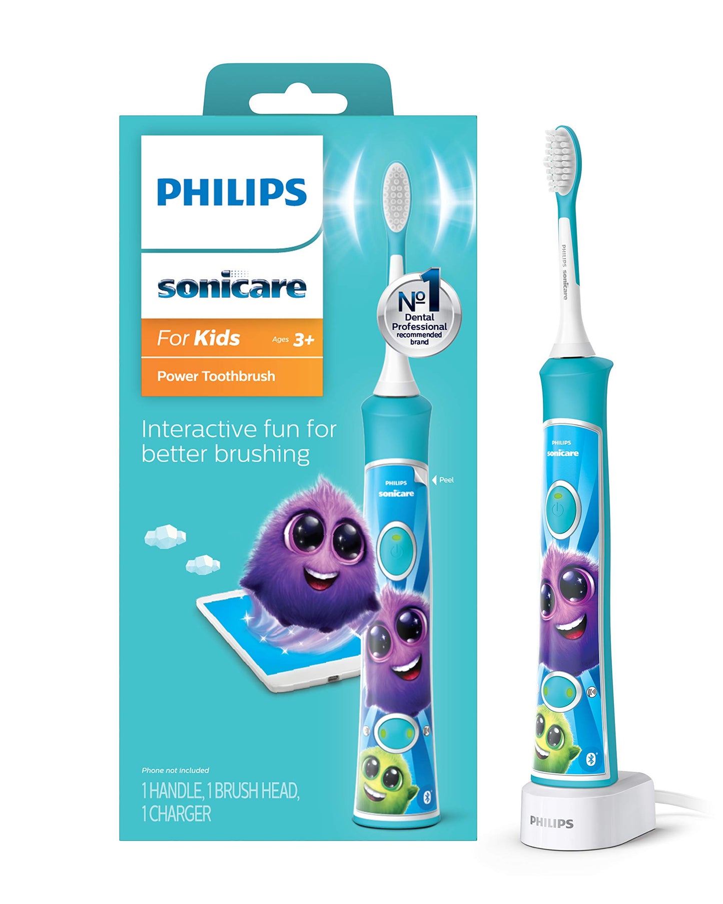 Philips Sonicare for Kids 3+ Bluetooth Connected Rechargeable Electric Power Toothbrush, Interactive for Better Brushing, Pink, HX6351/41