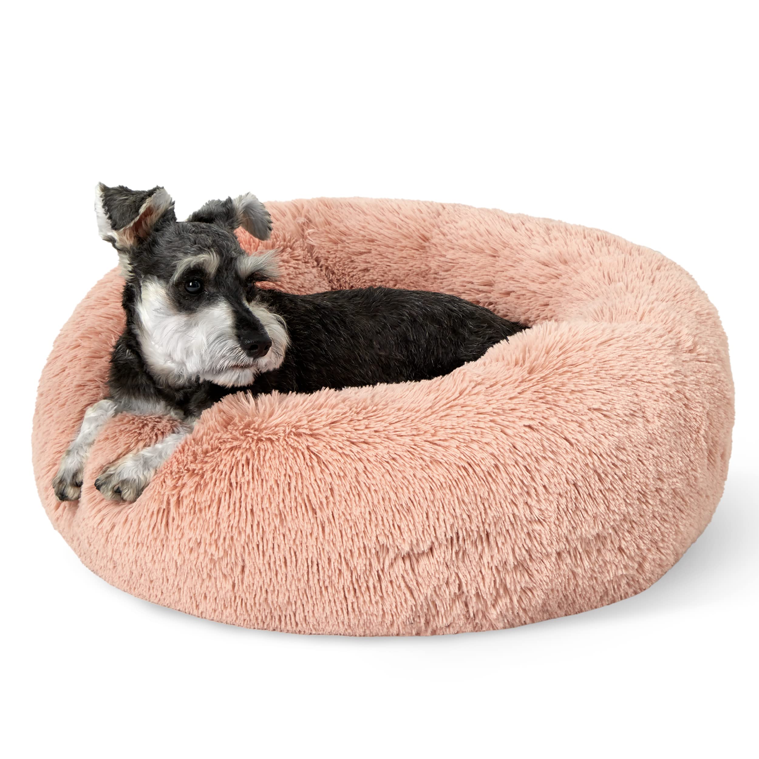 Bedsure Calming Dog Bed for Small Dogs - Donut Washable Small Pet Bed, 23 inches Anti-Slip Round Fluffy Plush Faux Fur Large Cat Bed, Fits up to 25 lbs Pets, Camel
