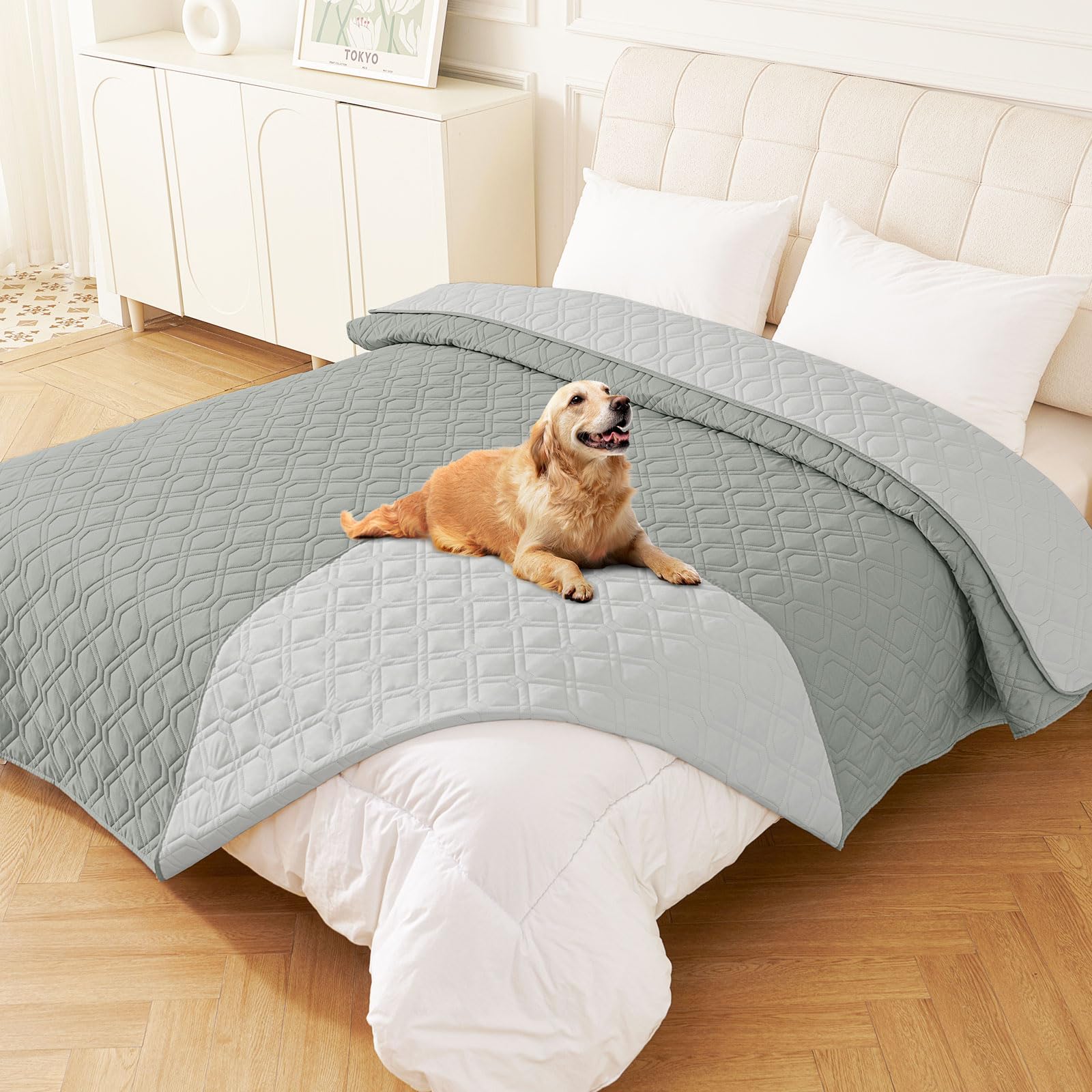 hyha Waterproof Dog Bed Blanket, Soft Pet Blankets, Waterproof Couch Cover for Dogs, Reversible Sofa Covers Washable for Furniture (30x70 Inch, Grey/Dark Grey)