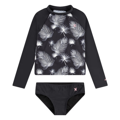 Hurley Girls Long Sleeve Rash Guard 2-Piece Swimsuit