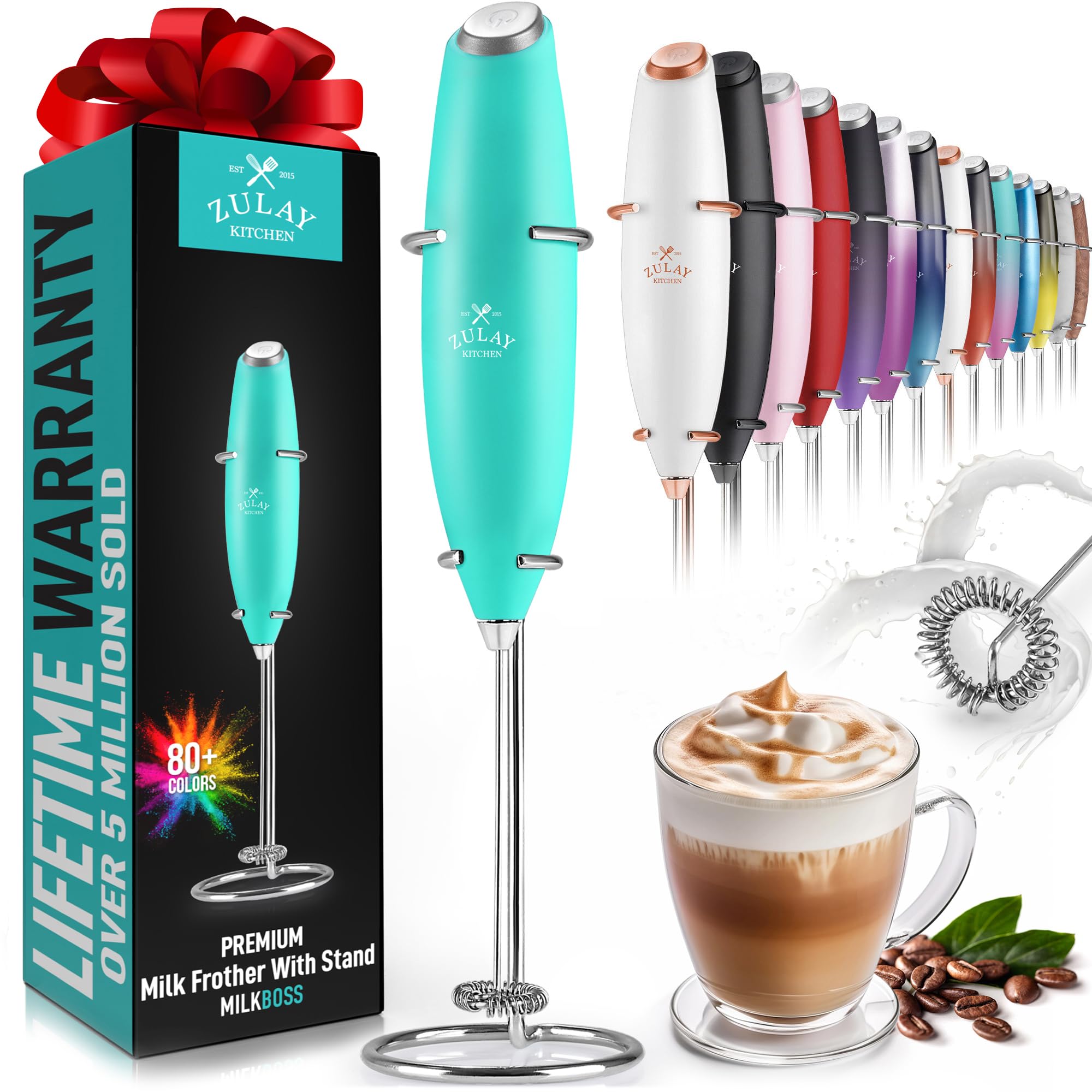 Zulay Kitchen Powerful Milk Frother Wand With 2 Duracell Batteries - Ultra Fast Handheld Drink Mixer - Electric Whisk Foam Maker for Coffee, Lattes, Cappuccino, Matcha, Hot Chocolate & Creamer - Black