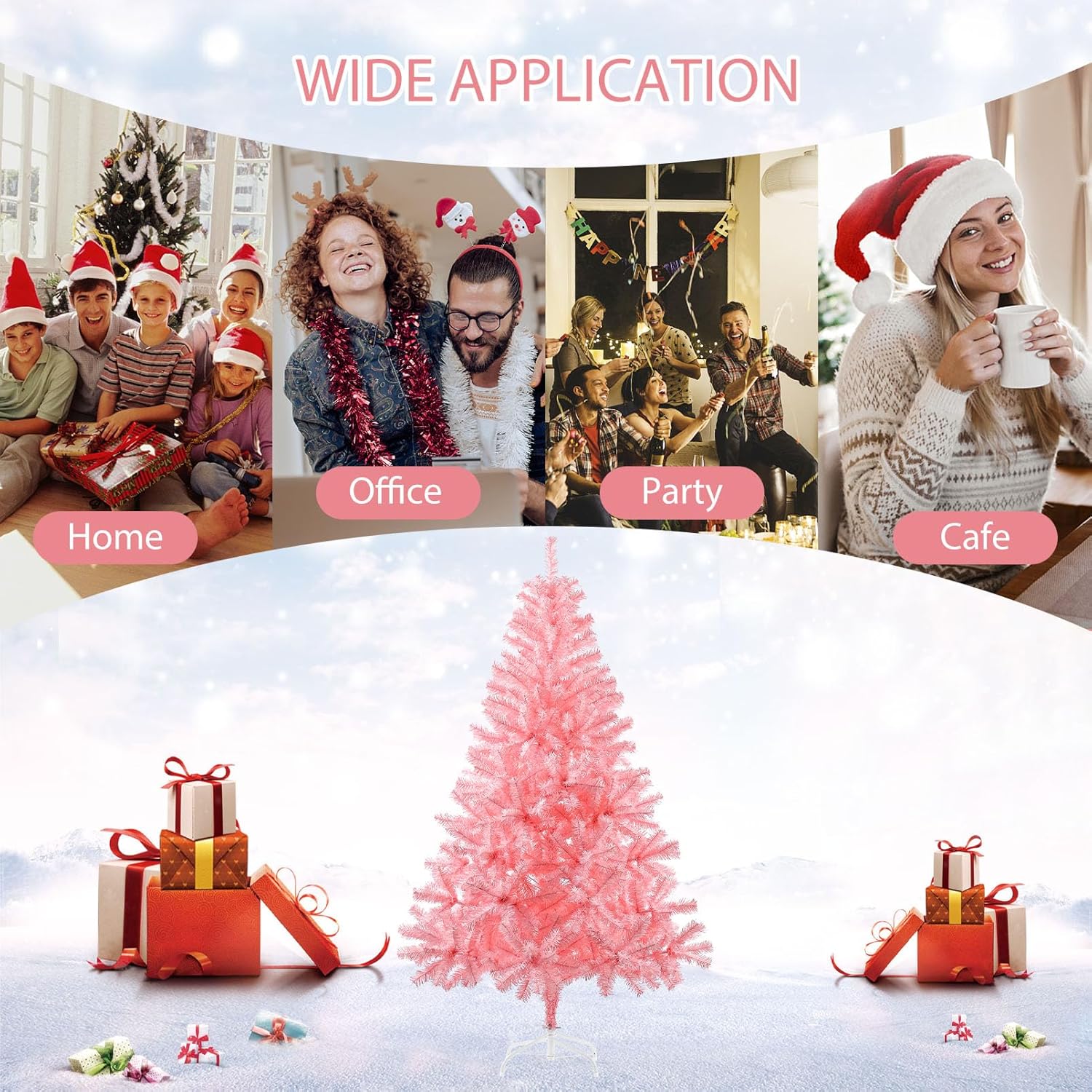 6ft Pink Artificial Christmas Tree,Hinged Full Tree with 700 Branch Tips and Metal Stand Easy Assembly Xmas Tree for Indoor and Outdoor Decoration