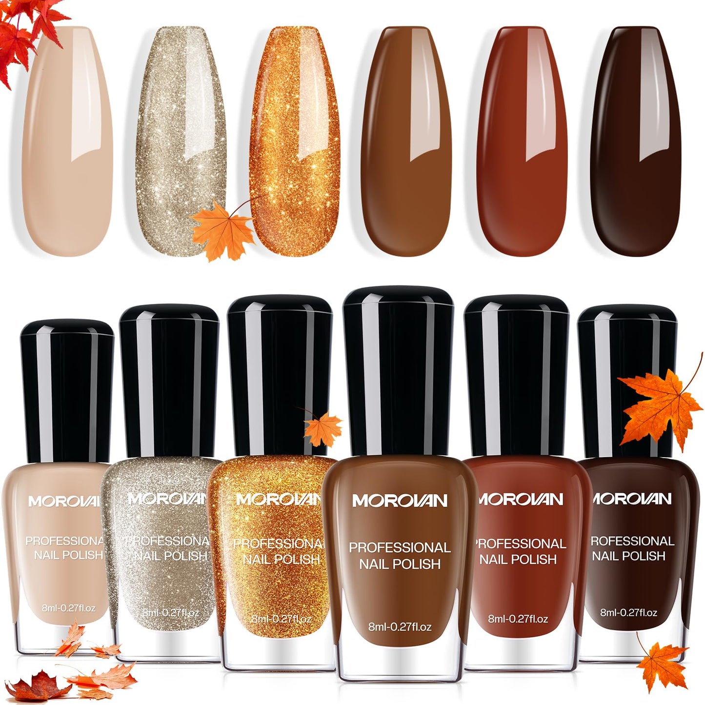 Morovan Christmas Nail Polish Set: 2025 Glitter Red Green Gold Silver Fingernail Polish Kit with Sticker Winter Quick Dry Regular Nail Polish Pack Manicure Gifts for Women Girls Holiday Party