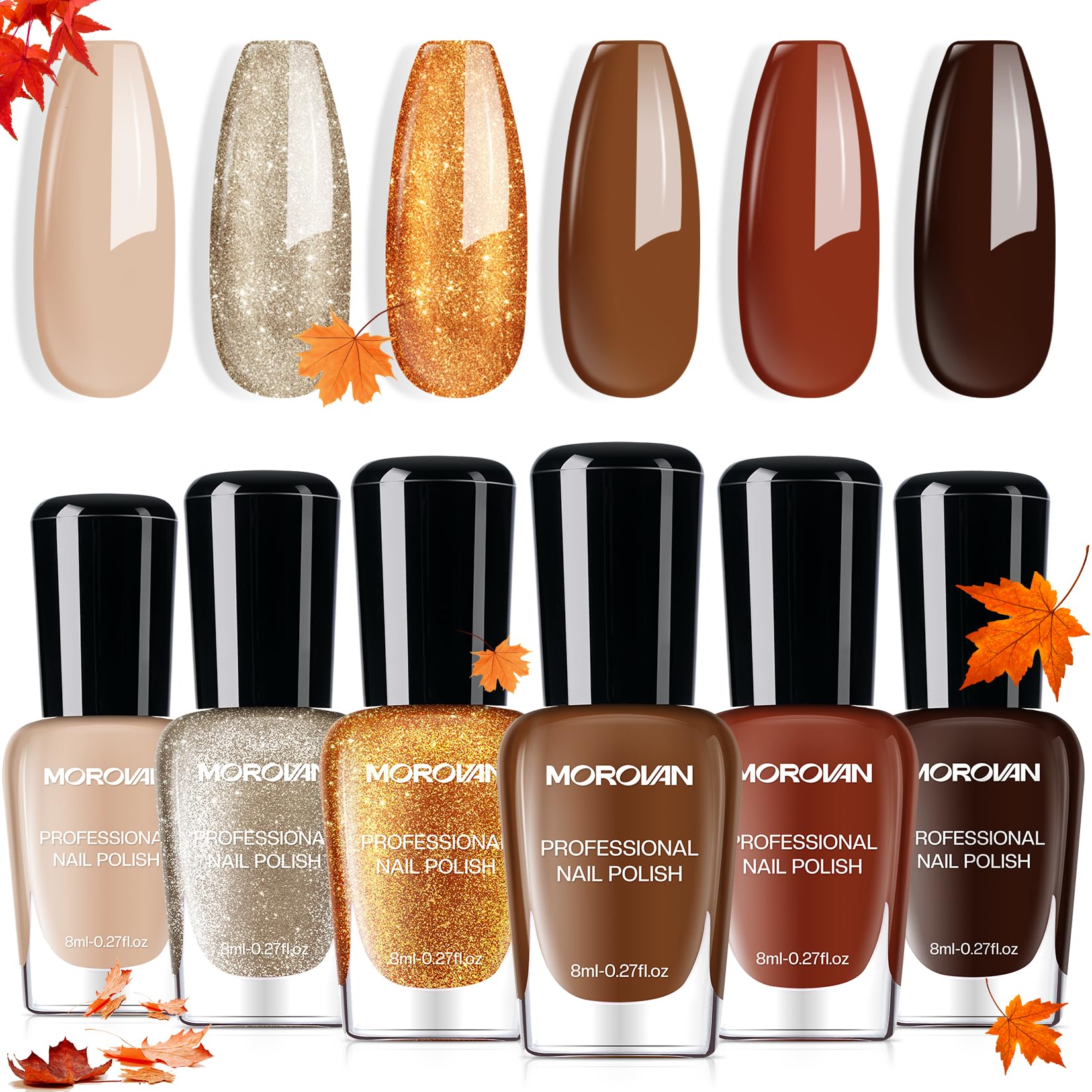 Morovan Christmas Nail Polish Set: 2025 Glitter Red Green Gold Silver Fingernail Polish Kit with Sticker Winter Quick Dry Regular Nail Polish Pack Manicure Gifts for Women Girls Holiday Party