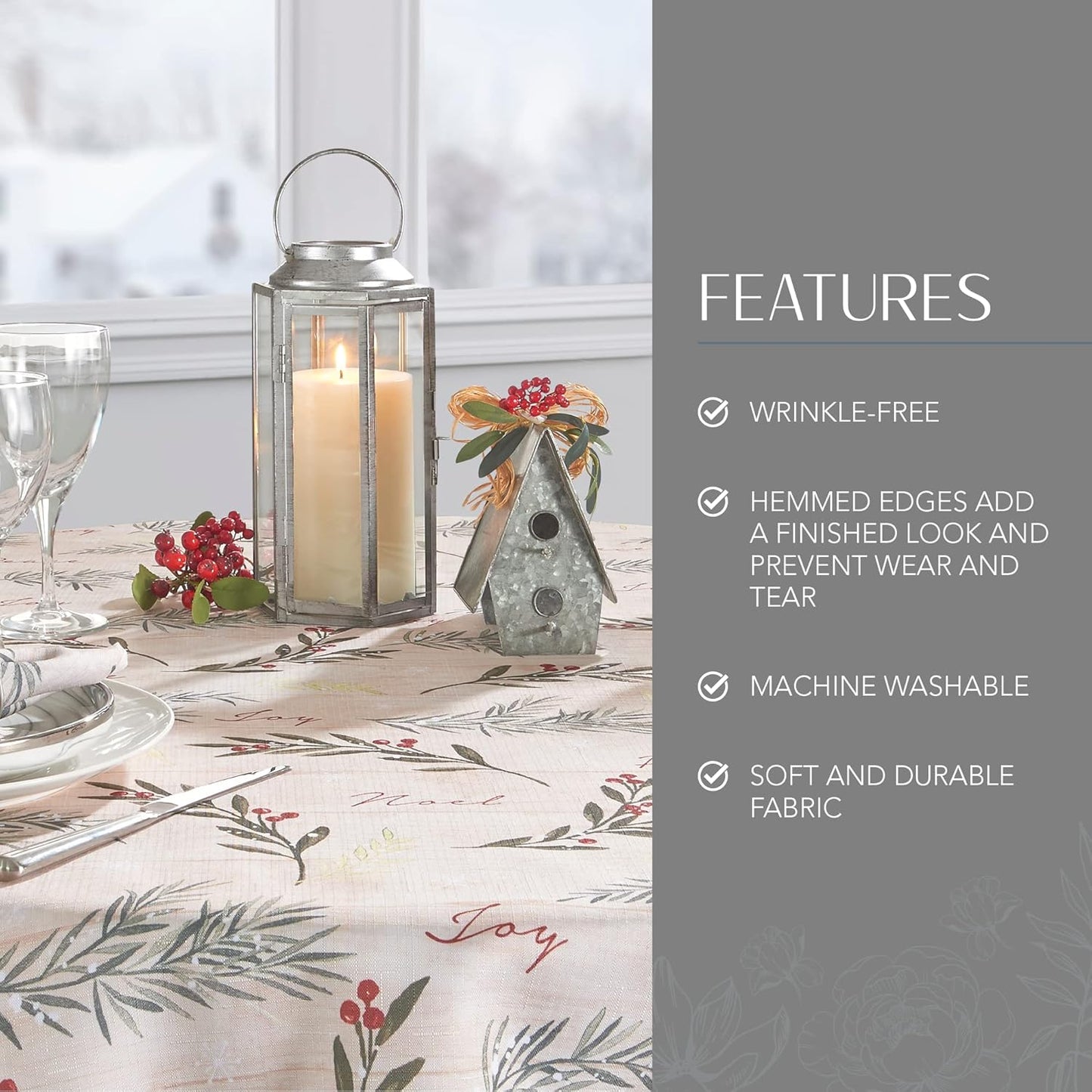 Elrene Home Fashions Holiday Tree Trimmings Wrinkle Resistant Fabric Christmas Tablecloth, 60"X84", Oval