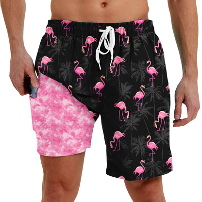 Men Swim Trunks with Compression Liner Men's 2 in 1 Bathing Suits 7 Inch Hawaiian Board Shorts