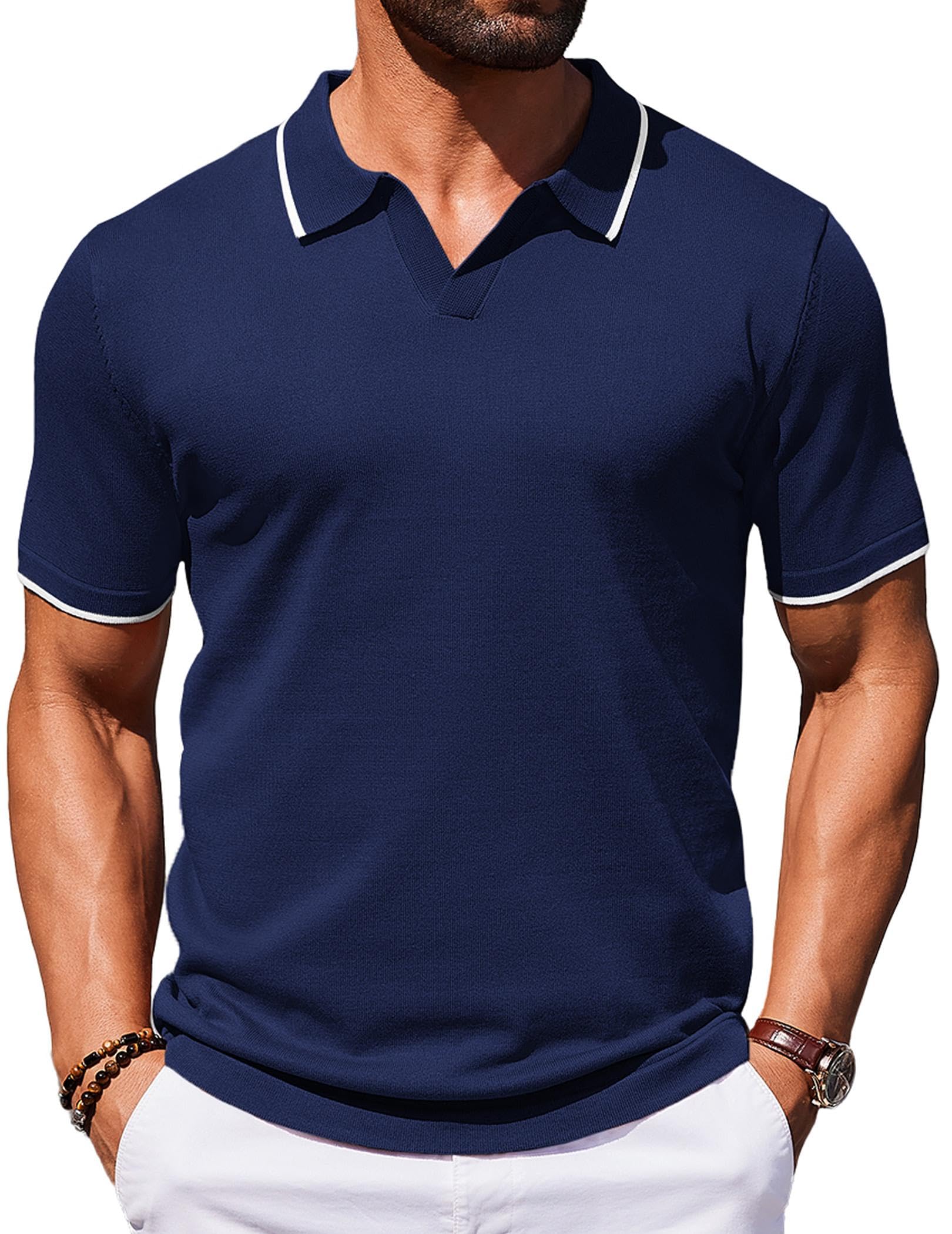 COOFANDY Mens Polo Shirts Short Sleeve Casual Knit Polo Shirt Vintage Golf T Shirts Old Money Tops
