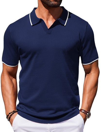 COOFANDY Mens Polo Shirts Short Sleeve Casual Knit Polo Shirt Vintage Golf T Shirts Old Money Tops