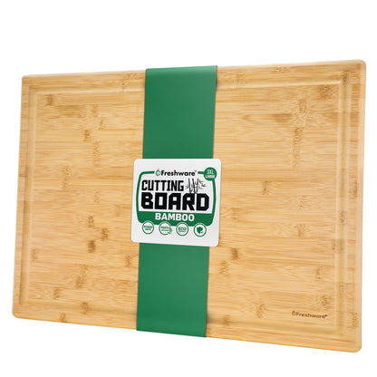 Bamboo Cutting Boards for Kitchen [Set of 3] Wood Cutting Board for Chopping Meat, Vegetables, Fruits, Cheese, Knife Friendly Serving Tray with Handles