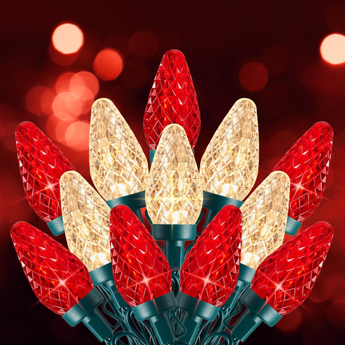 C9 Christmas Lights Outdoor, 66 FT 100 LED Connectable C9 String Lights with 8 Modes and Timer Xmas Tree Patio Roofline Garden Yard Holiday Party Indoor Outdoor Decoration, Red and White