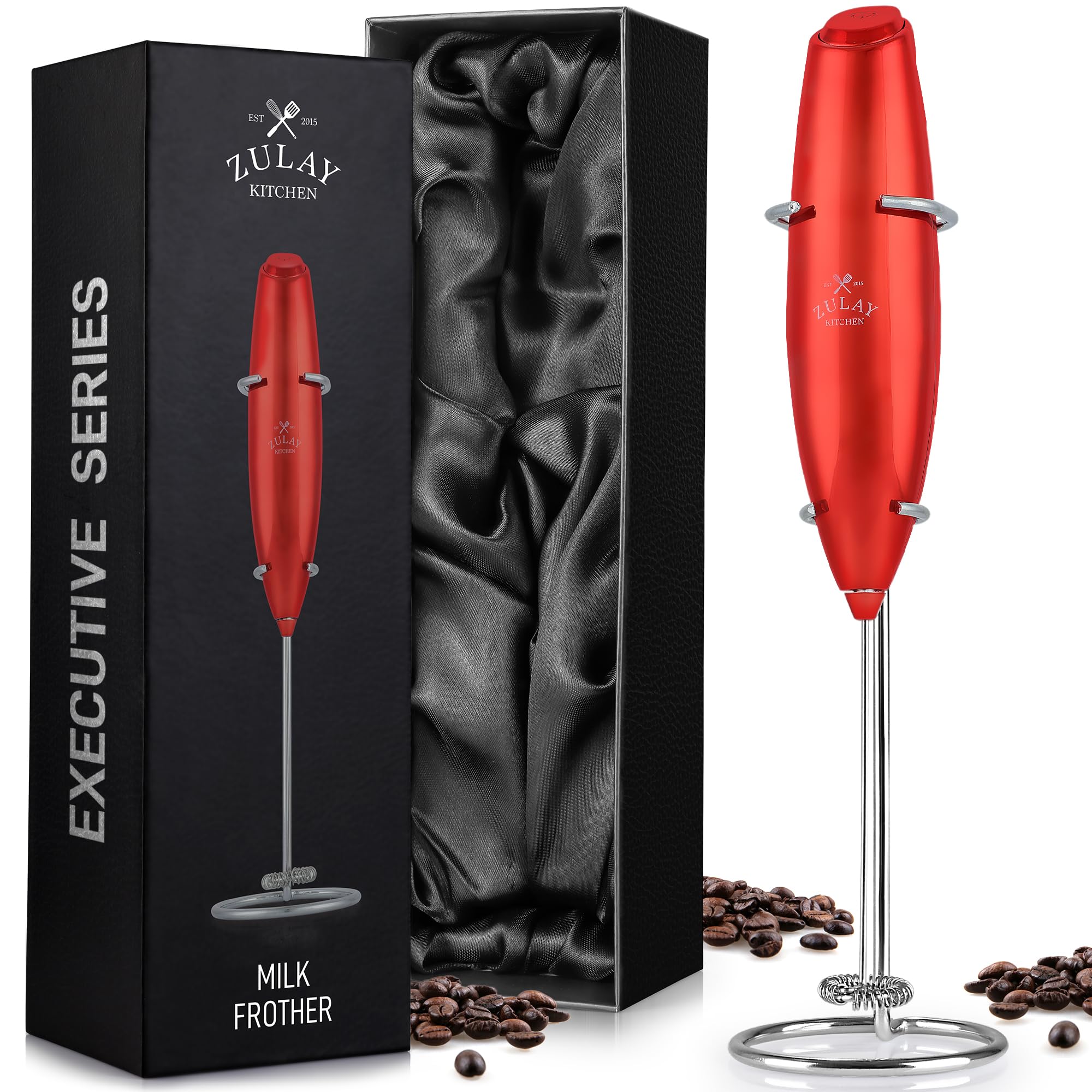 Zulay Kitchen Powerful Milk Frother Wand With 2 Duracell Batteries - Ultra Fast Handheld Drink Mixer - Electric Whisk Foam Maker for Coffee, Lattes, Cappuccino, Matcha, Hot Chocolate & Creamer - Black