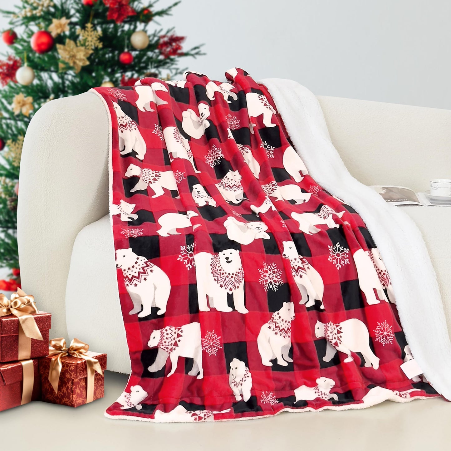 Elegant Comfort Reversible and Ultra-Plush Flannel Fleece-Winter Christmas Sherpa Throw- Lightweight Soft and Cozy-Holiday Decorative Throw, Perfect for Lounging, 50 x 60 inches, Emerald Green Deer